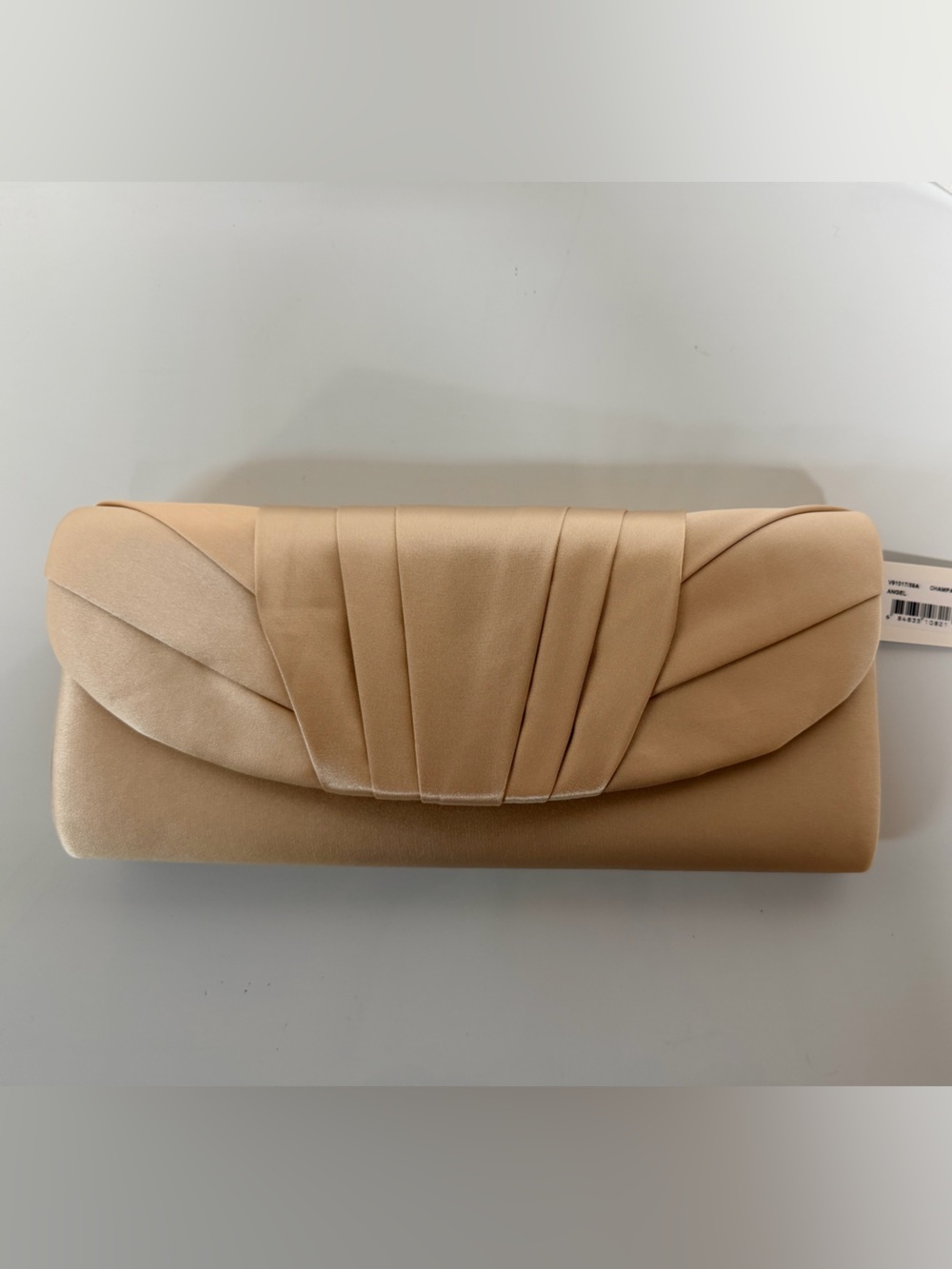 Jessica McClintock Champagne Pleated Satin Evening Clutch